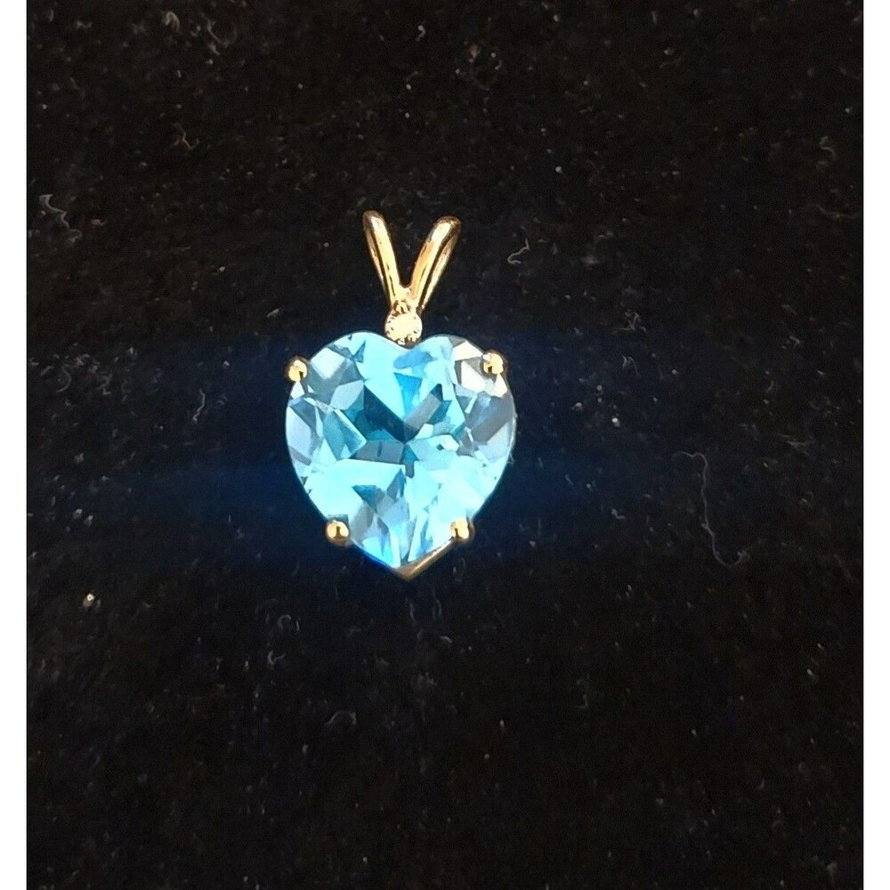 Vintage Clyde Duneier 14K Gold Blue Topaz Diamond Accent Heart Pendant 8-10ct